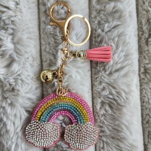 Rainbow Keychain with Rhinestones Bag Charm